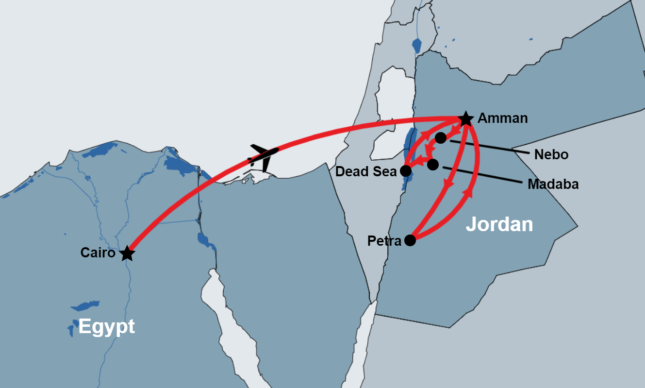 Egypt and Jordan Short Package map Egypt and Jordan Short Package map